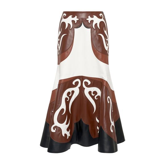 Gabriela Hearst Morton Western Nappa Leather Midi Skirt in Ivory Chestnut XS - Picture 6 of 7